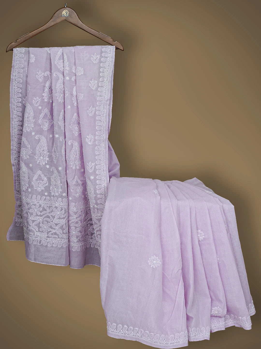 Ada Hand Embroidered Lavender Cotton Lucknowi Chikankari Saree and Blouse 01A838186