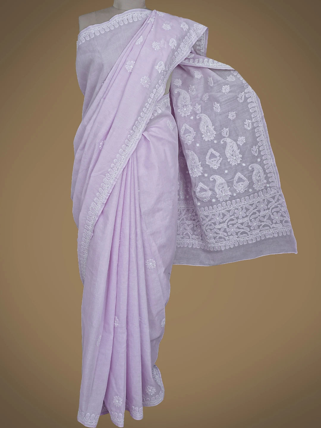 Ada Hand Embroidered Lavender Cotton Lucknowi Chikankari Saree and Blouse 01A838186