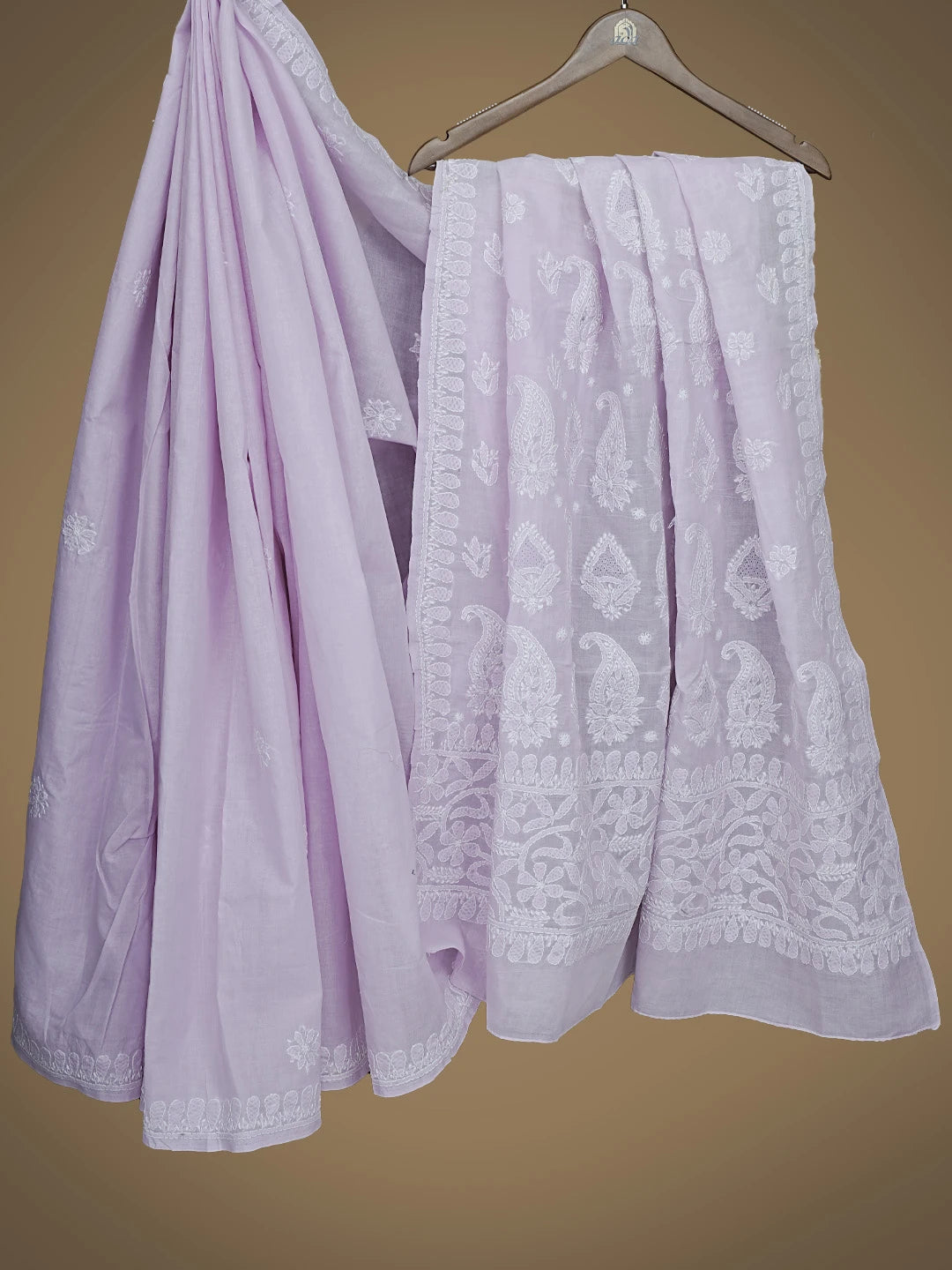 Ada Hand Embroidered Lavender Cotton Lucknowi Chikankari Saree and Blouse 01A838186
