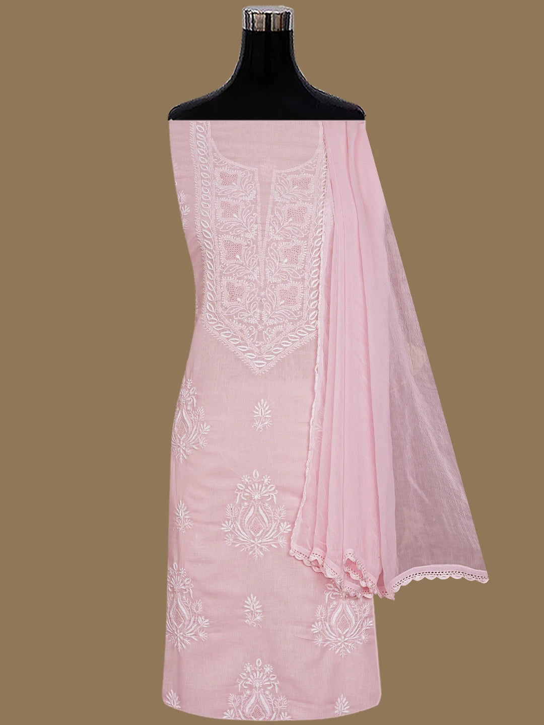 Ada Hand Embroidered Pink Cotton Lucknowi Chikankari Unstitched Suit Piece 01A773689