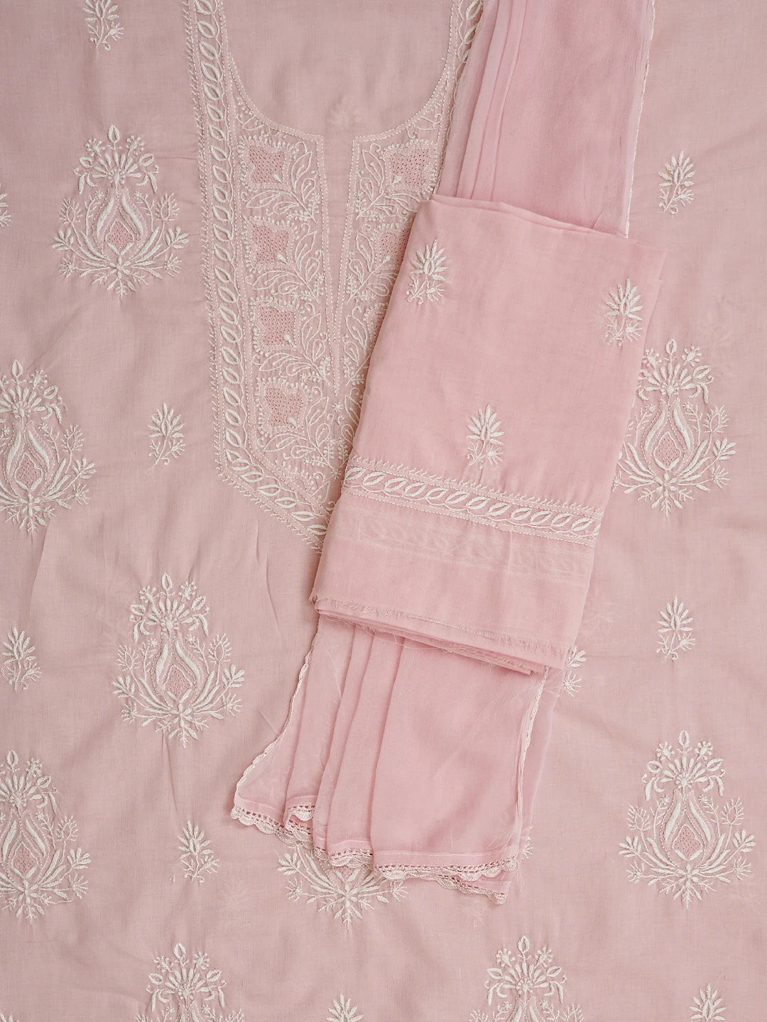 Ada Hand Embroidered Pink Cotton Lucknowi Chikankari Unstitched Suit Piece 01A773689