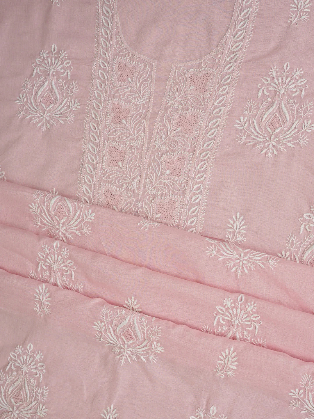 Ada Hand Embroidered Pink Cotton Lucknowi Chikankari Unstitched Suit Piece 01A773689