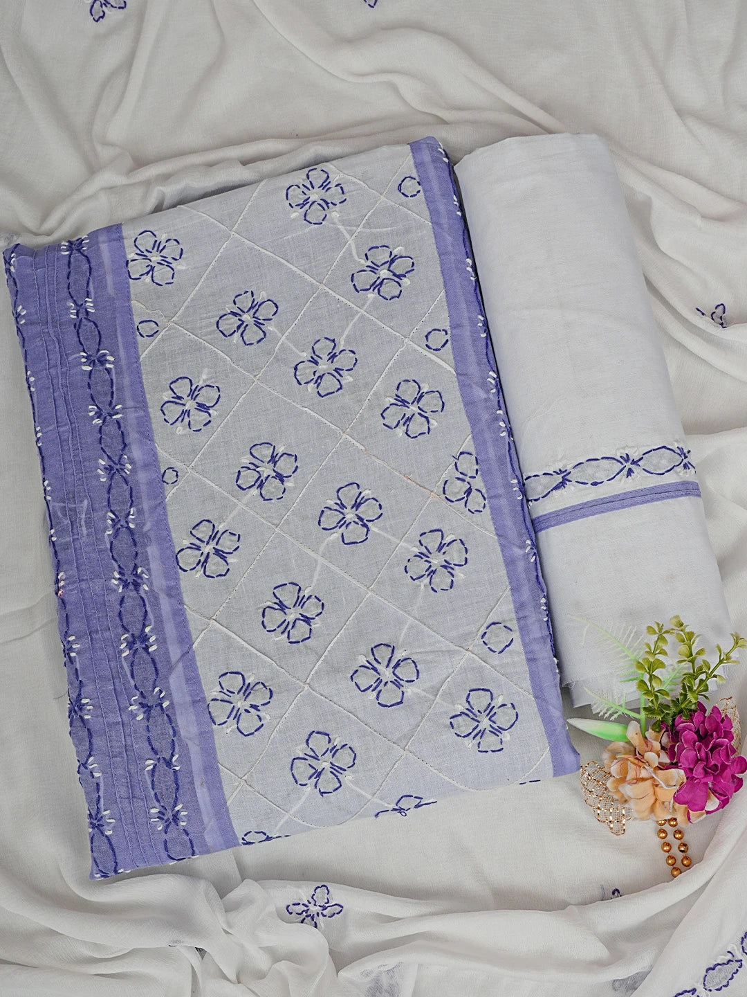 Ada Hand Embroidered Mauve Cotton Lucknowi Chikankari Unstitched Suit Piece 01A818393
