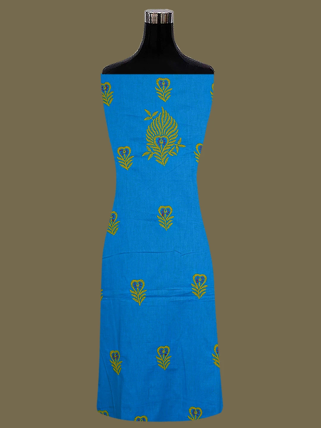 Ada Hand Embroidered Blue Cotton Lucknowi Chikankari Unstitched Suit Piece 01A118693