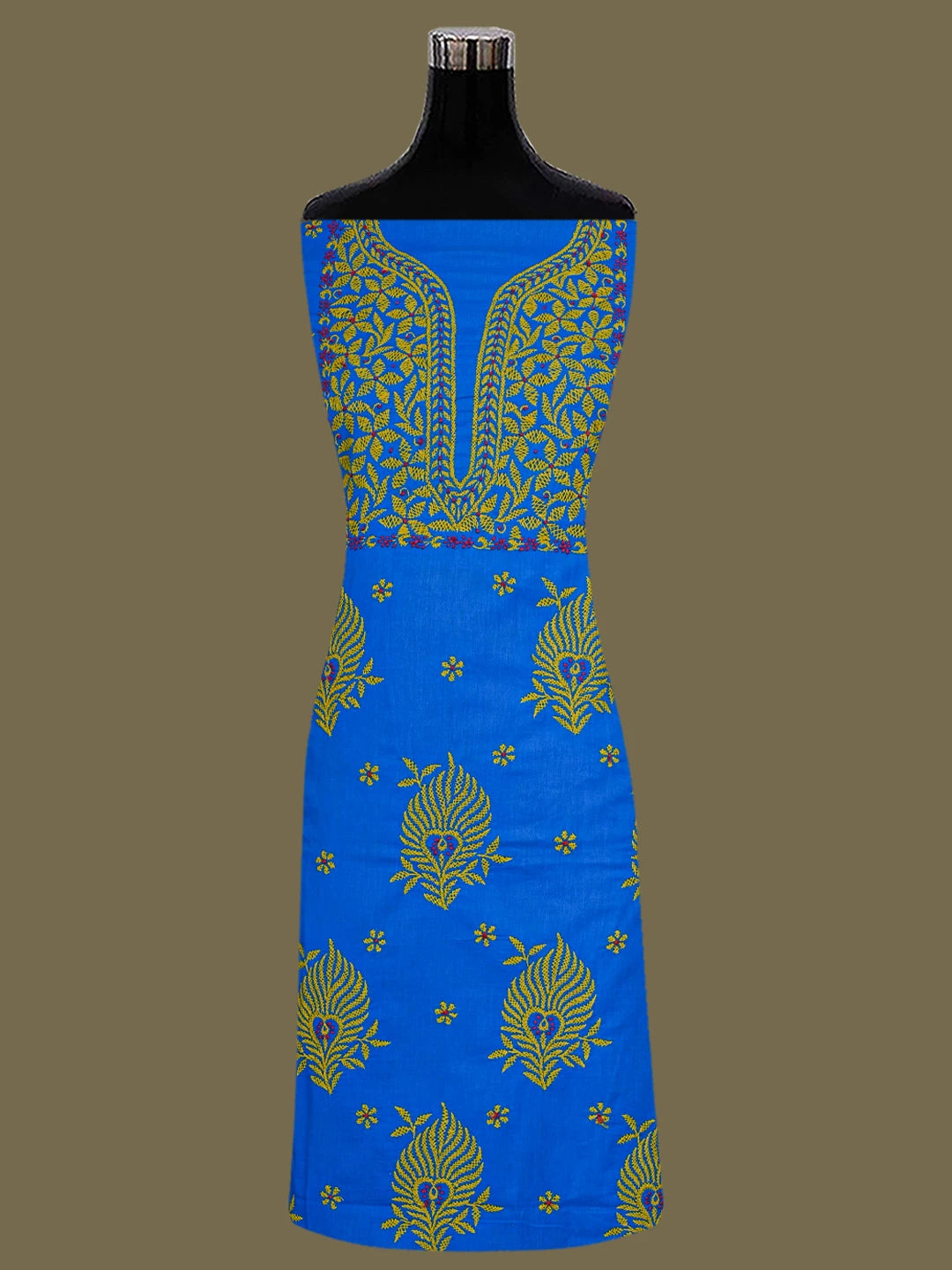 Ada Hand Embroidered Blue Cotton Lucknowi Chikankari Unstitched Suit Piece 01A118693
