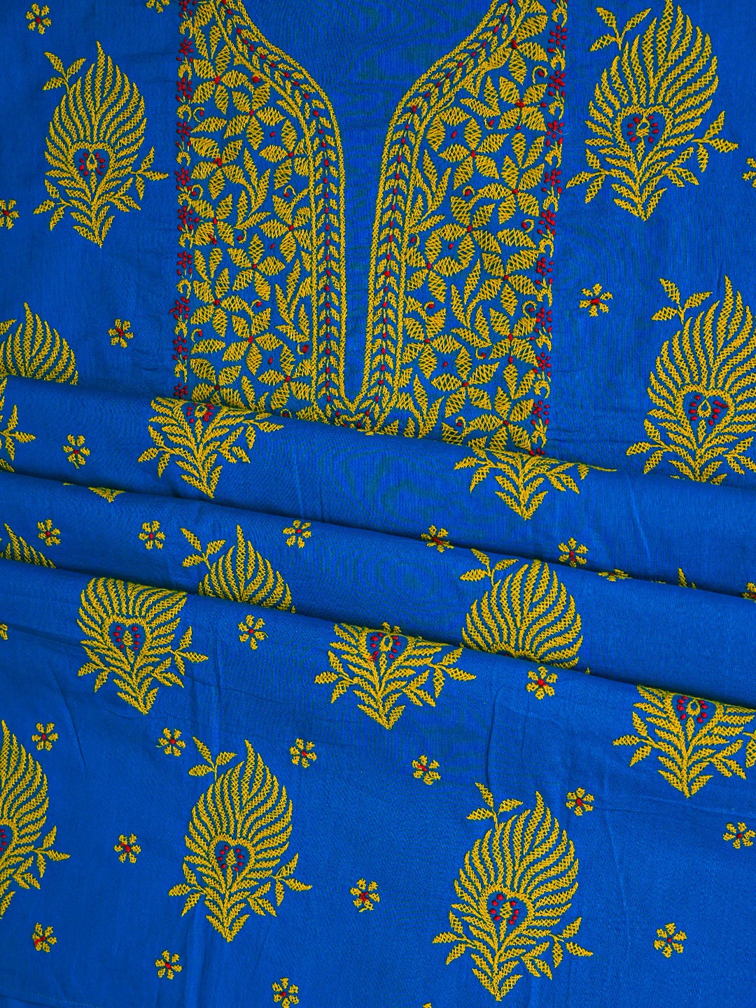 Ada Hand Embroidered Blue Cotton Lucknowi Chikankari Unstitched Suit Piece 01A118693