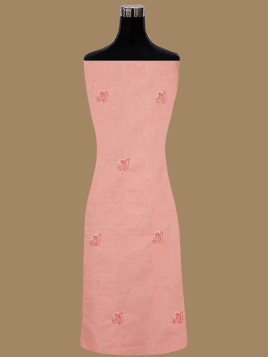 Ada Hand Embroidered White and Peach Cotton Lucknowi Chikankari Unstitched Suit Piece 01A853046