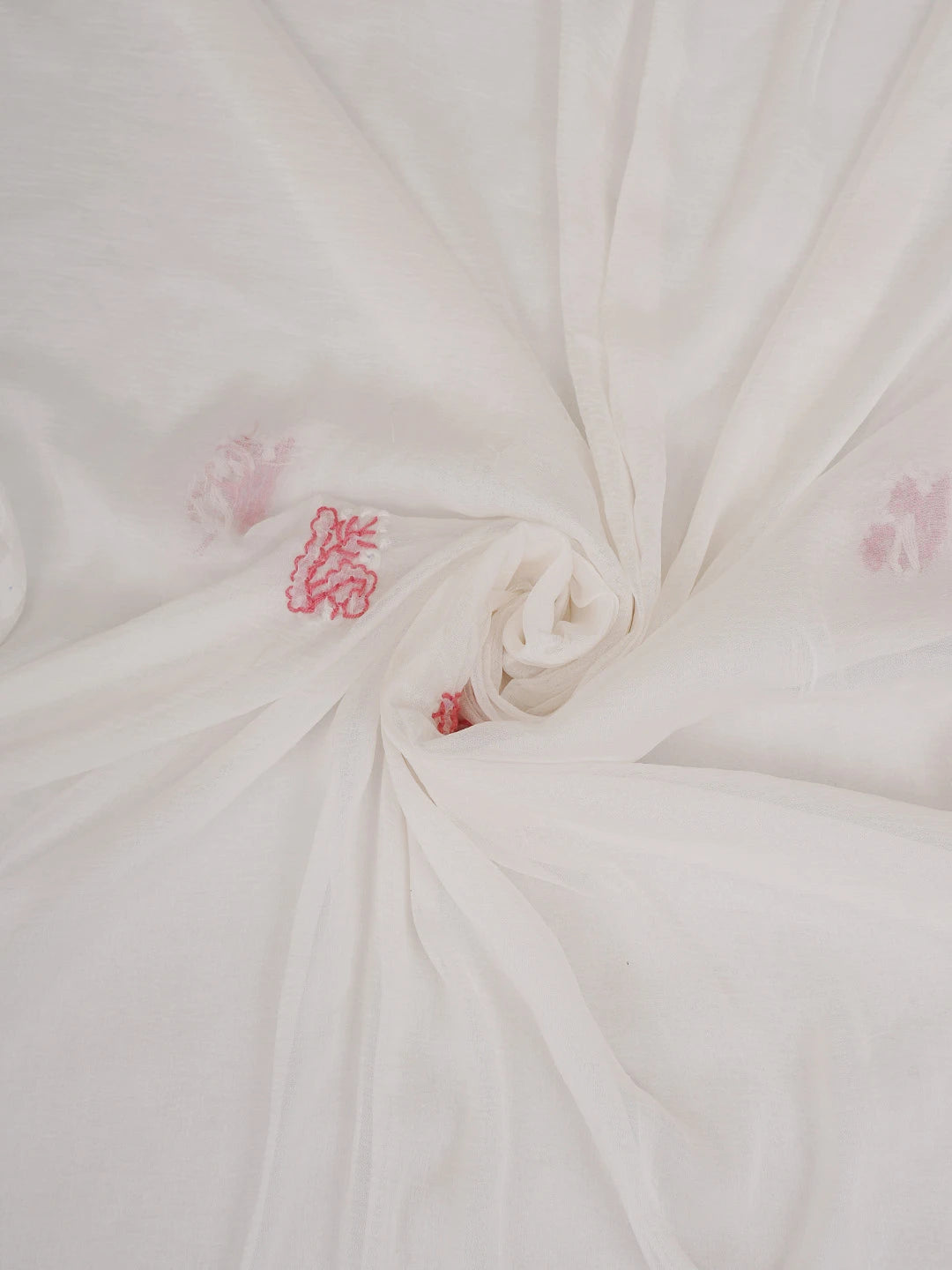 Ada Hand Embroidered White and Peach Cotton Lucknowi Chikankari Unstitched Suit Piece 01A853046
