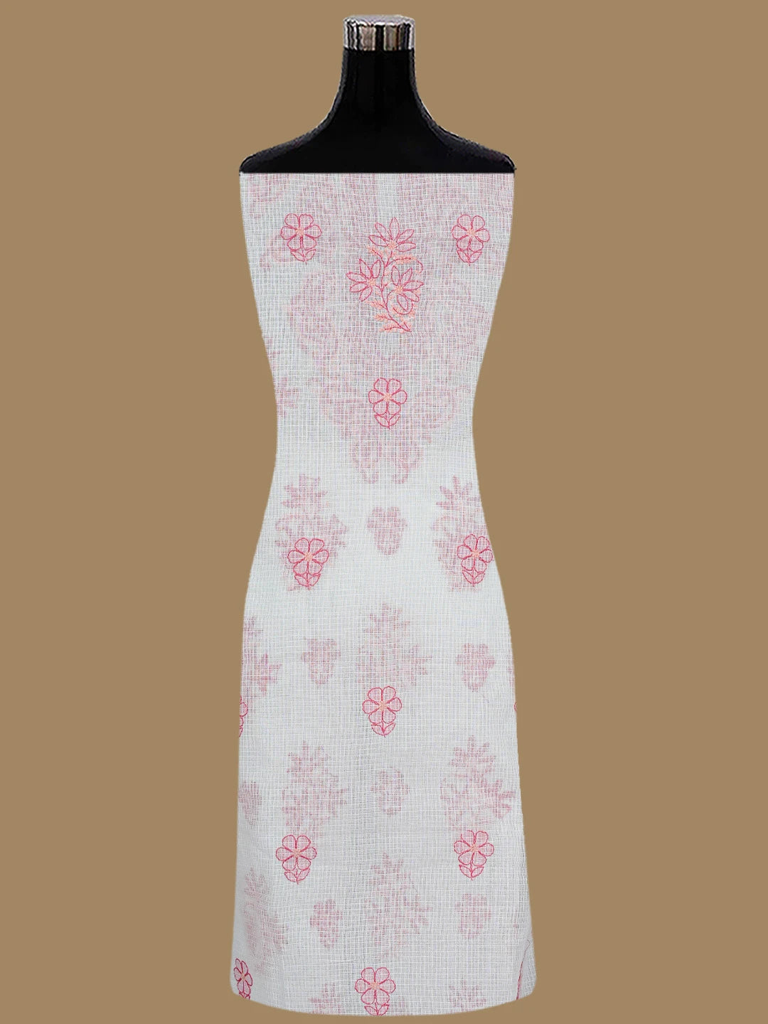 Ada Hand Embroidered White Kota Lucknowi Chikankari Unstitched Kurta Dupatta Set 01A831643