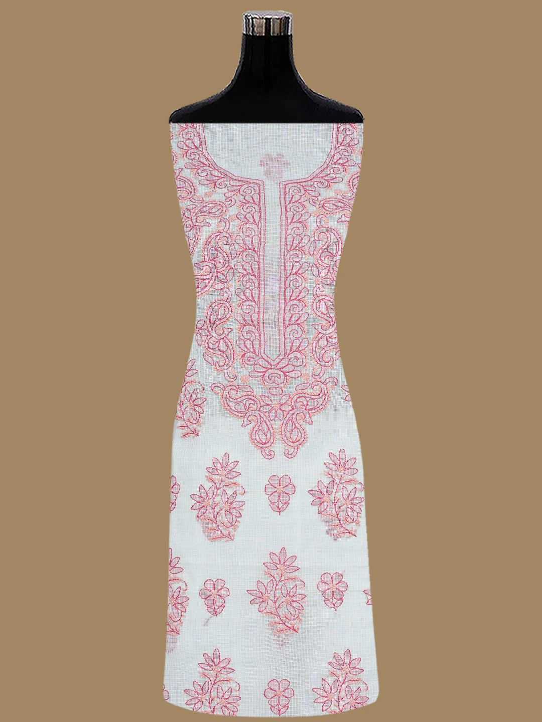 Ada Hand Embroidered White Kota Lucknowi Chikankari Unstitched Kurta Dupatta Set 01A831643