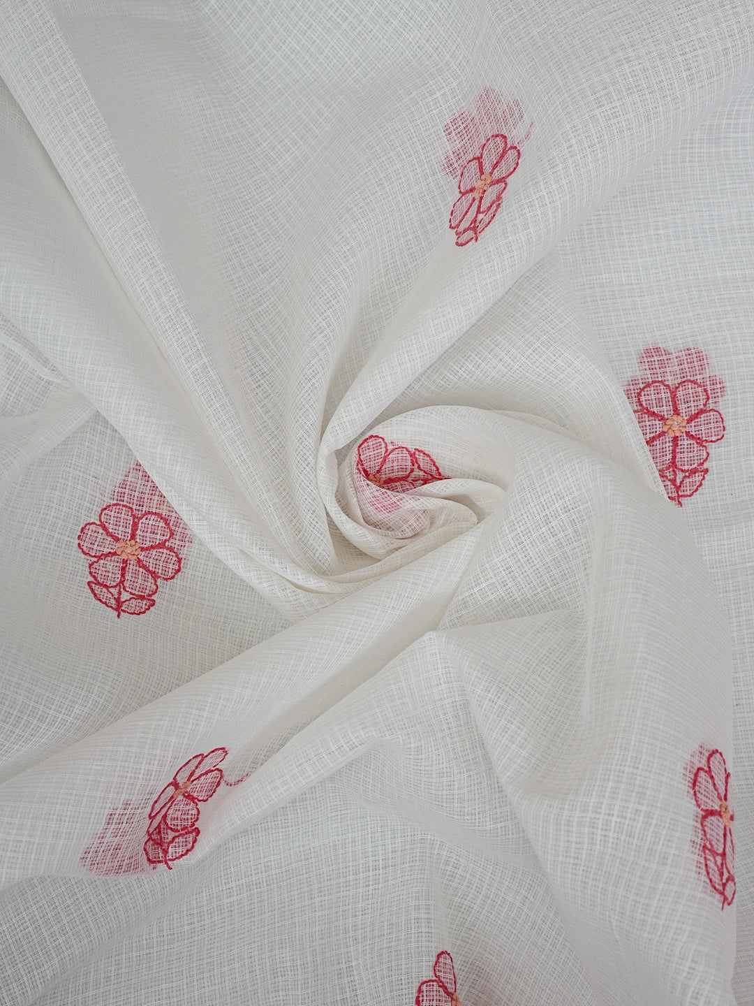 Ada Hand Embroidered White Kota Lucknowi Chikankari Unstitched Kurta Dupatta Set 01A831643