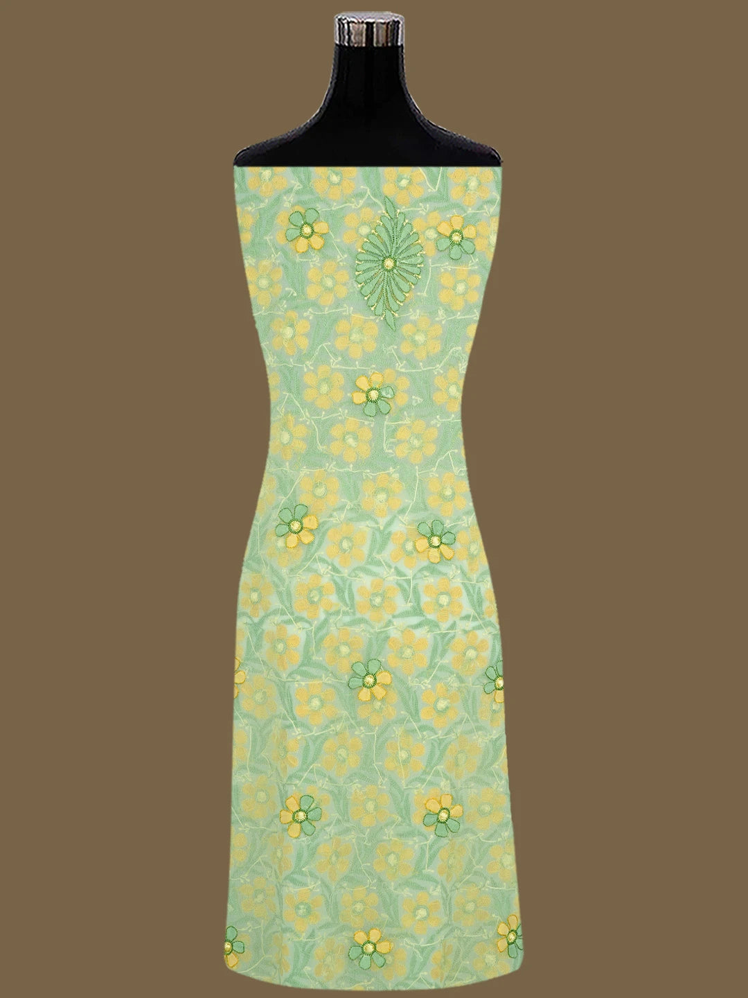 Ada Hand Embroidered Light Green Faux Georgette Lucknowi Chikankari Unstitched Suit Piece 01A779934