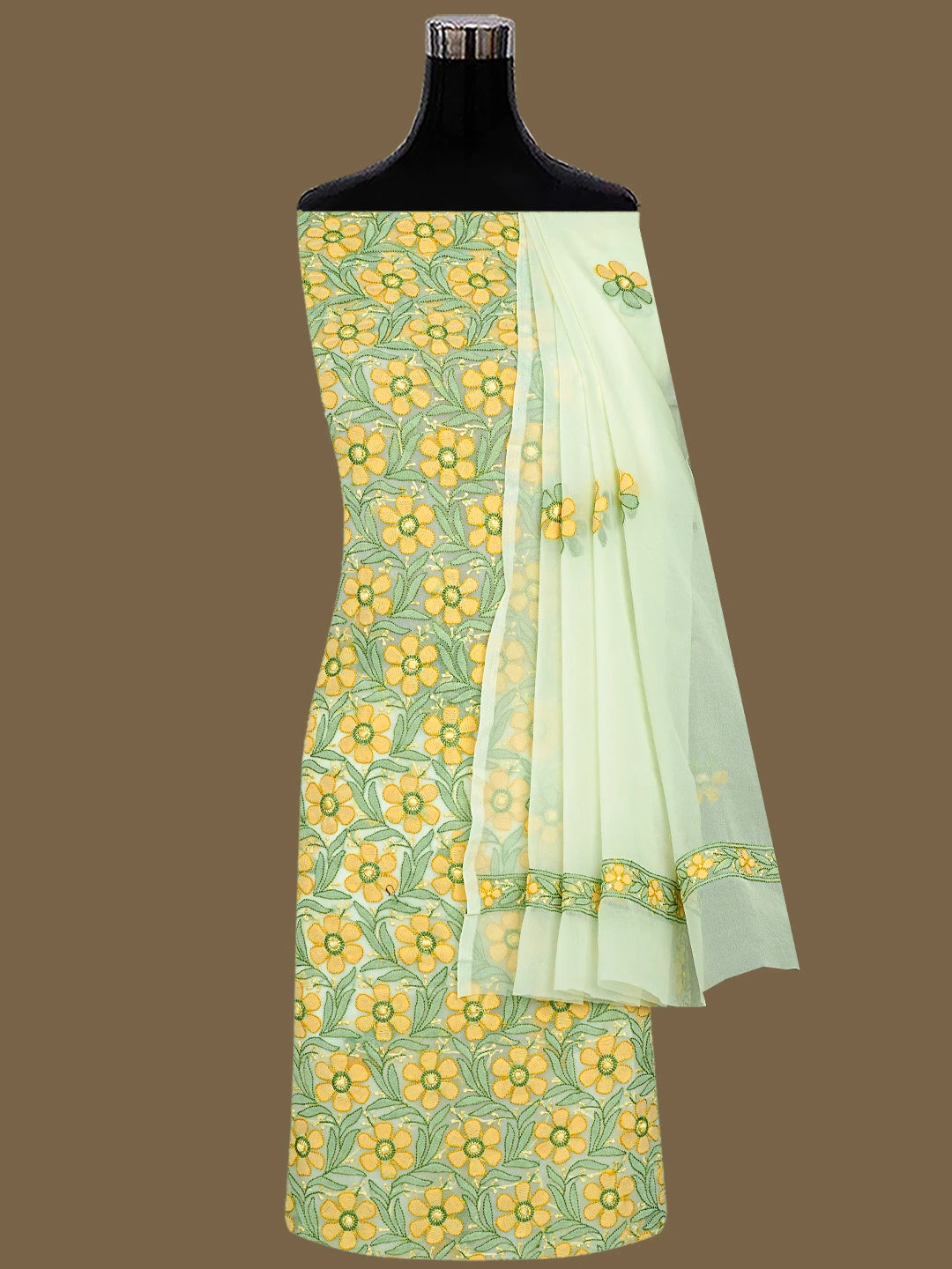 Ada Hand Embroidered Light Green Faux Georgette Lucknowi Chikankari Unstitched Suit Piece 01A779934