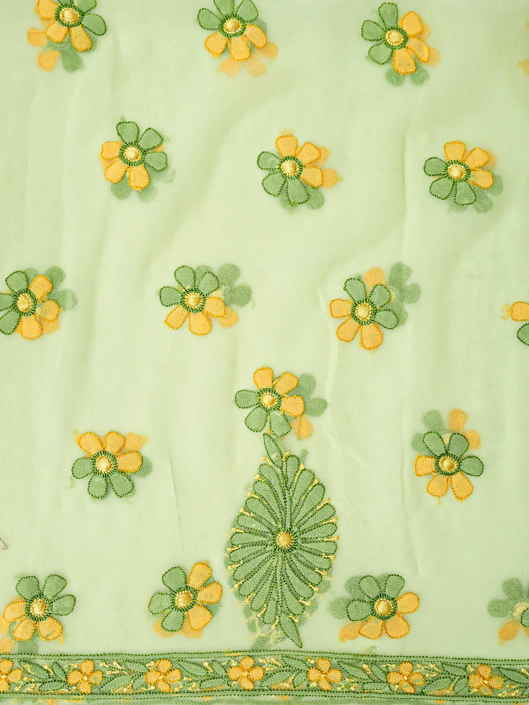 Ada Hand Embroidered Light Green Faux Georgette Lucknowi Chikankari Unstitched Suit Piece 01A779934