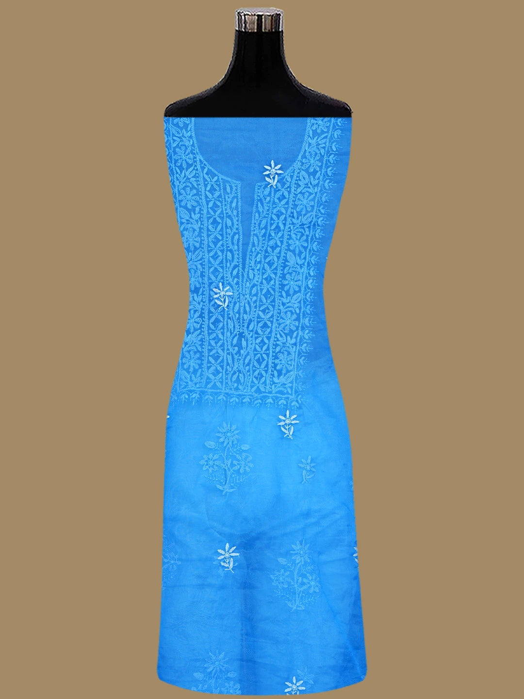 Ada Hand Embroidered Royal Blue Organza Lucknowi Chikankari Unstitched Kurta Dupatta Set 01A743463