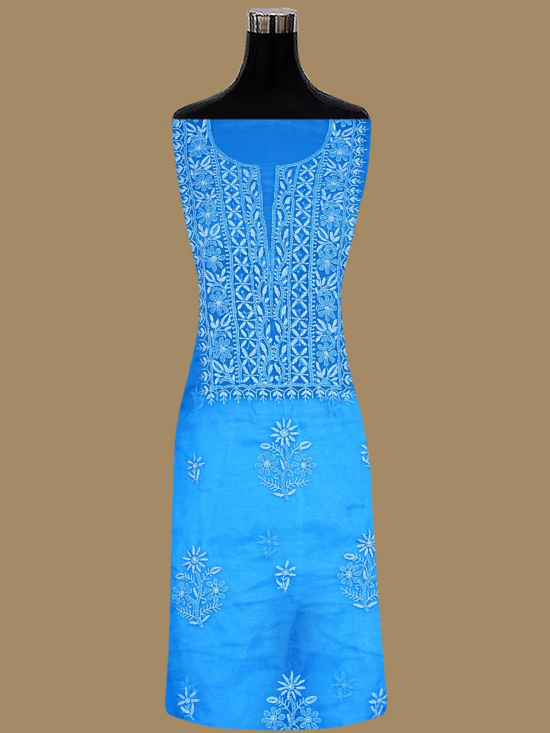 Ada Hand Embroidered Royal Blue Organza Lucknowi Chikankari Unstitched Kurta Dupatta Set 01A743463