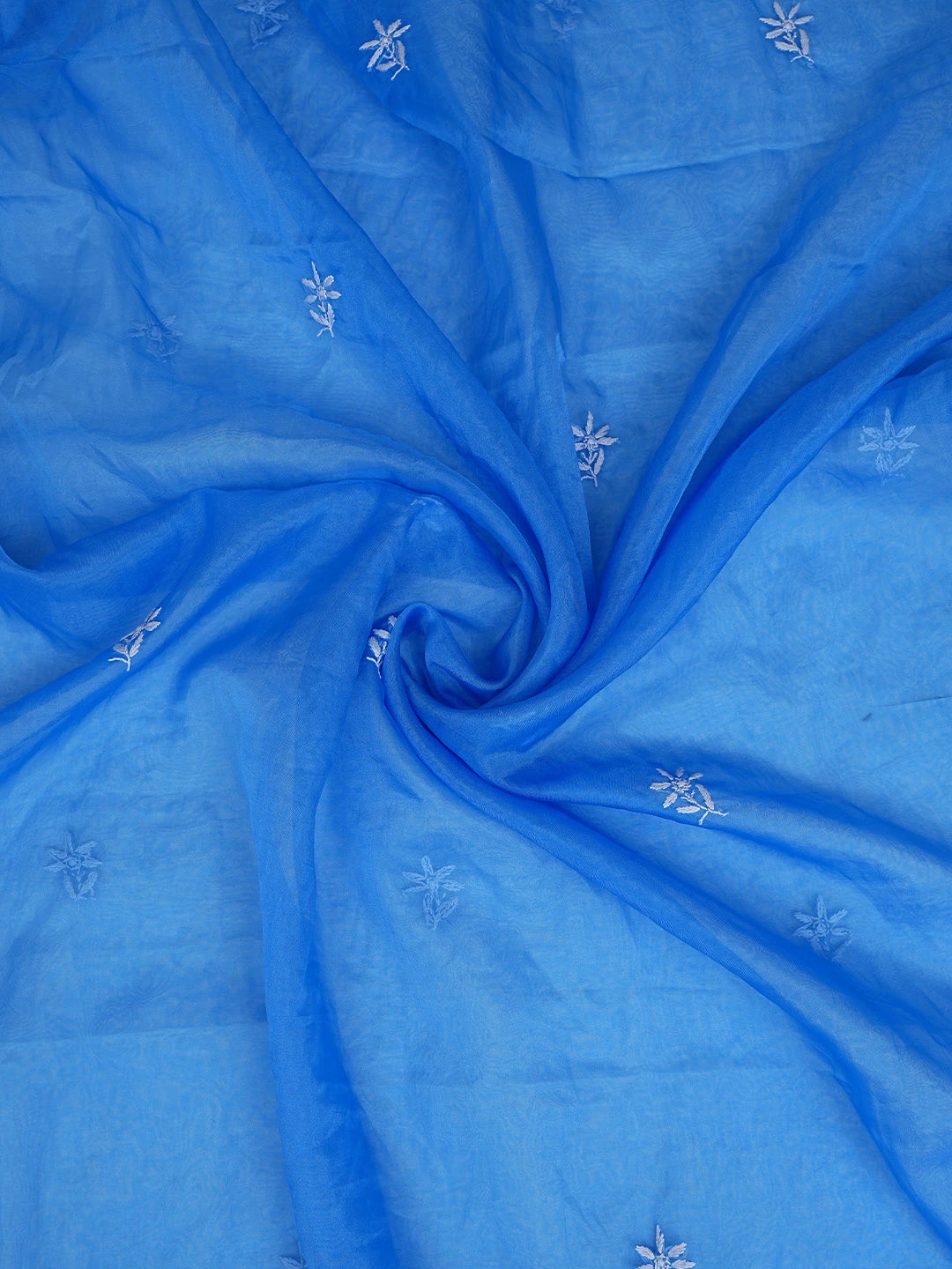 Ada Hand Embroidered Royal Blue Organza Lucknowi Chikankari Unstitched Kurta Dupatta Set 01A743463