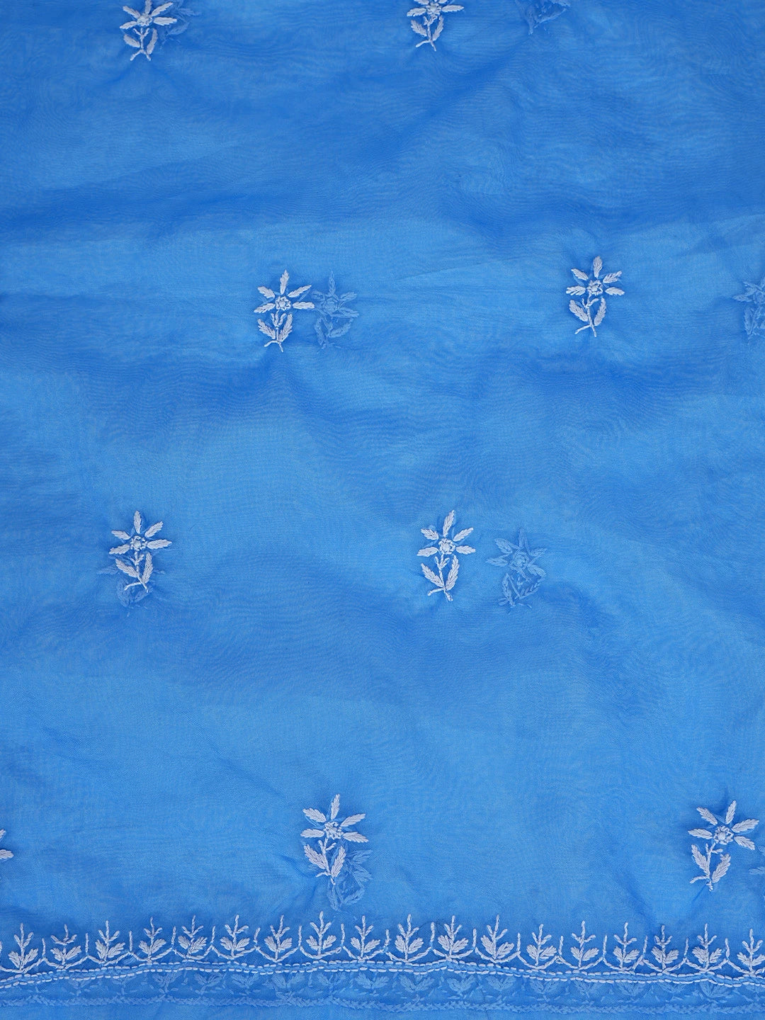 Ada Hand Embroidered Royal Blue Organza Lucknowi Chikankari Unstitched Kurta Dupatta Set 01A743463