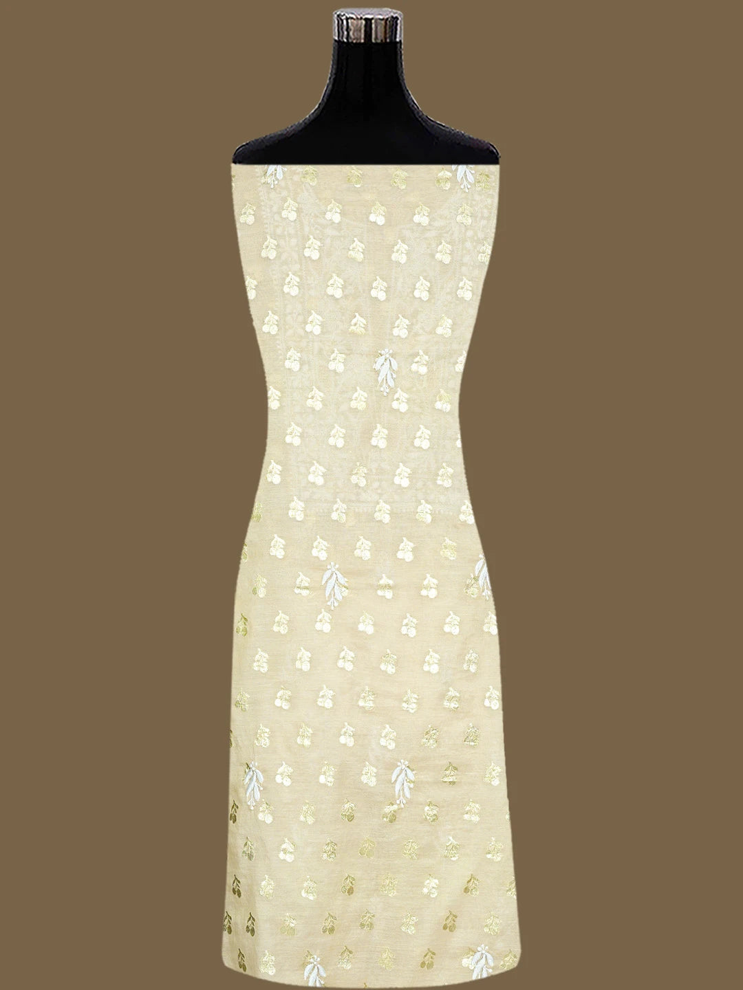 Ada Hand Embroidered Fawn Chanderi Lucknowi Chikankari Unstitched Kurta Dupatta Set 01A722397