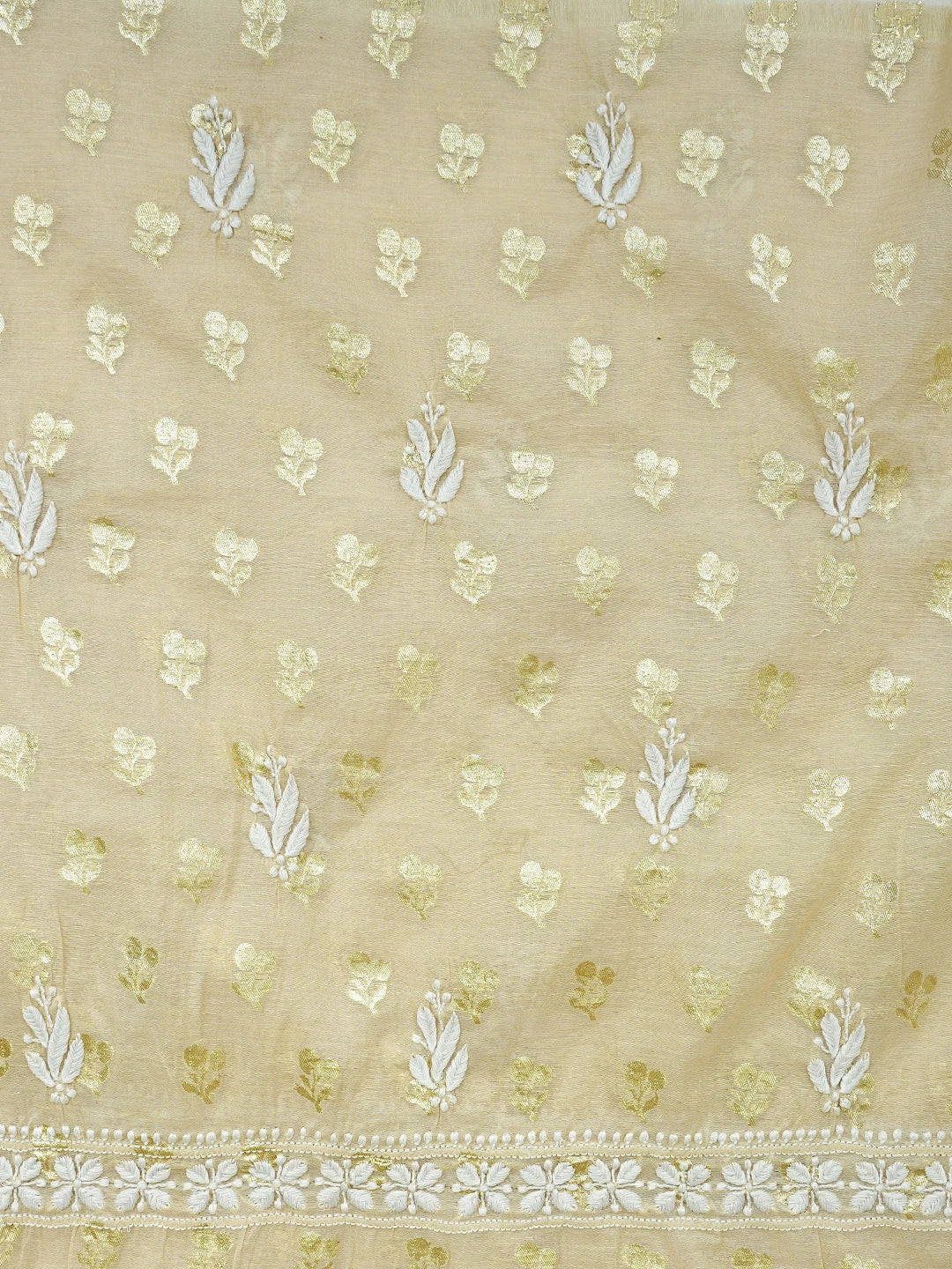 Ada Hand Embroidered Fawn Chanderi Lucknowi Chikankari Unstitched Kurta Dupatta Set 01A722397