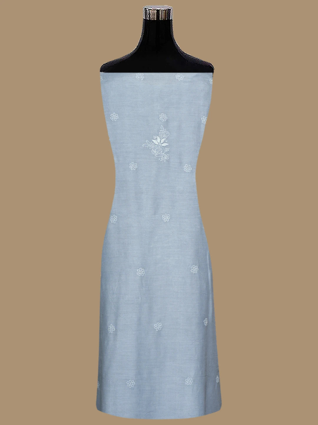 Ada Hand Embroidered Cadet Grey Muslin Lucknowi Chikankari Semi-stitched Suit Piece With Muqaish Work 01A853346