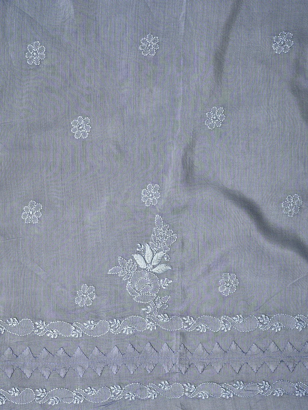 Ada Hand Embroidered Cadet Grey Muslin Lucknowi Chikankari Semi-stitched Suit Piece With Muqaish Work 01A853346