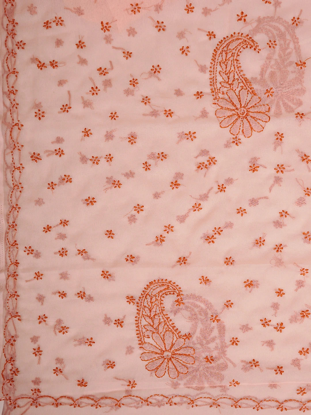 Ada Hand Embroidered Peachy Pink Georgette Lucknowi Chikankari Saree With Blouse 01A853725