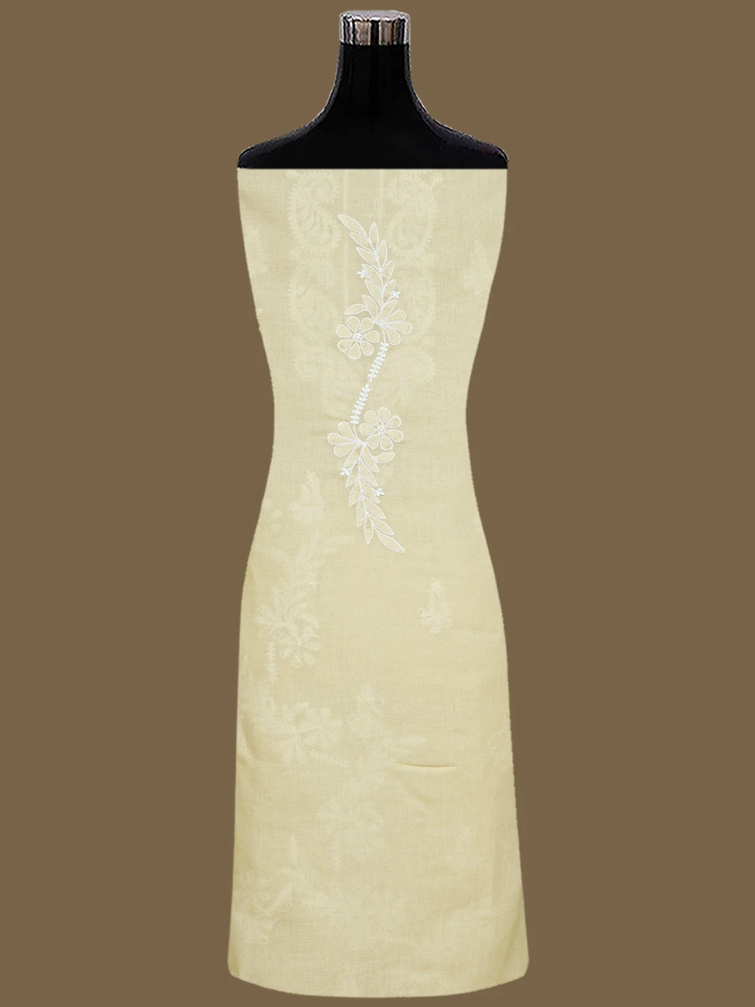 Ada Hand Embroidered Fawn Cotton Lucknowi Chikankari Unstitched Suit Piece 01A847454
