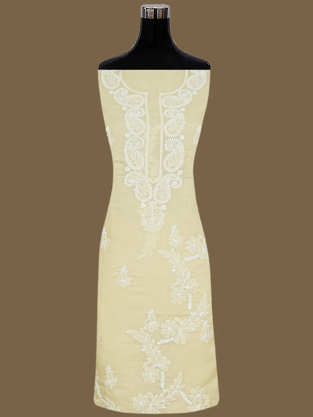 Ada Hand Embroidered Fawn Cotton Lucknowi Chikankari Unstitched Suit Piece 01A847454