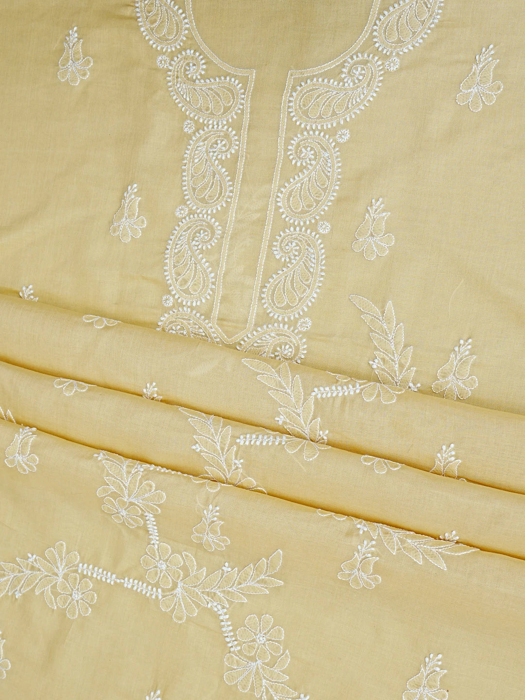 Ada Hand Embroidered Fawn Cotton Lucknowi Chikankari Unstitched Suit Piece 01A847454