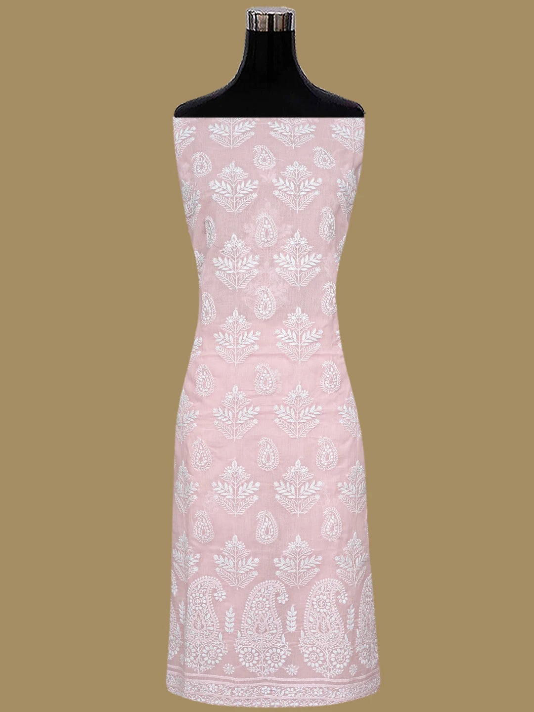 Ada Hand Embroidered Candlelight Peach Cotton Lucknowi Chikankari Unstitched Suit Piece 01A785699