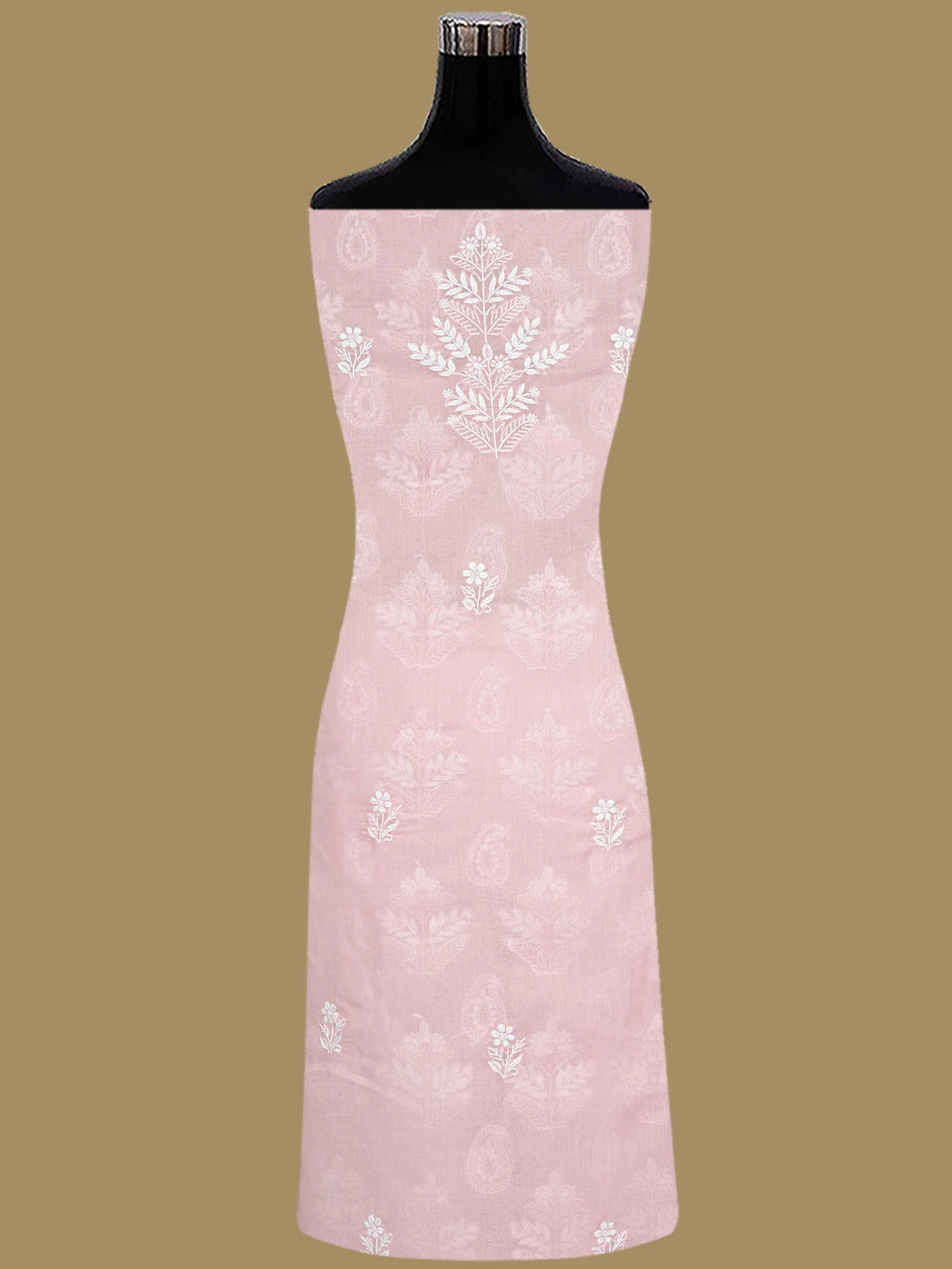 Ada Hand Embroidered Candlelight Peach Cotton Lucknowi Chikankari Unstitched Suit Piece 01A785699