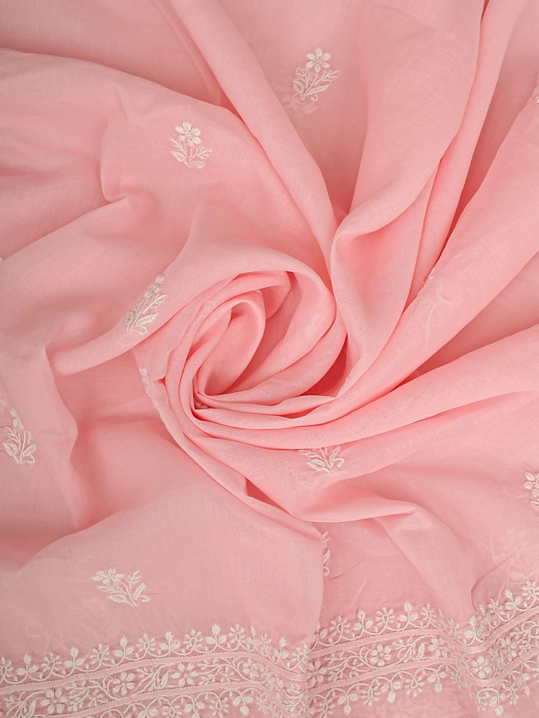 Ada Hand Embroidered Candlelight Peach Cotton Lucknowi Chikankari Unstitched Suit Piece 01A785699