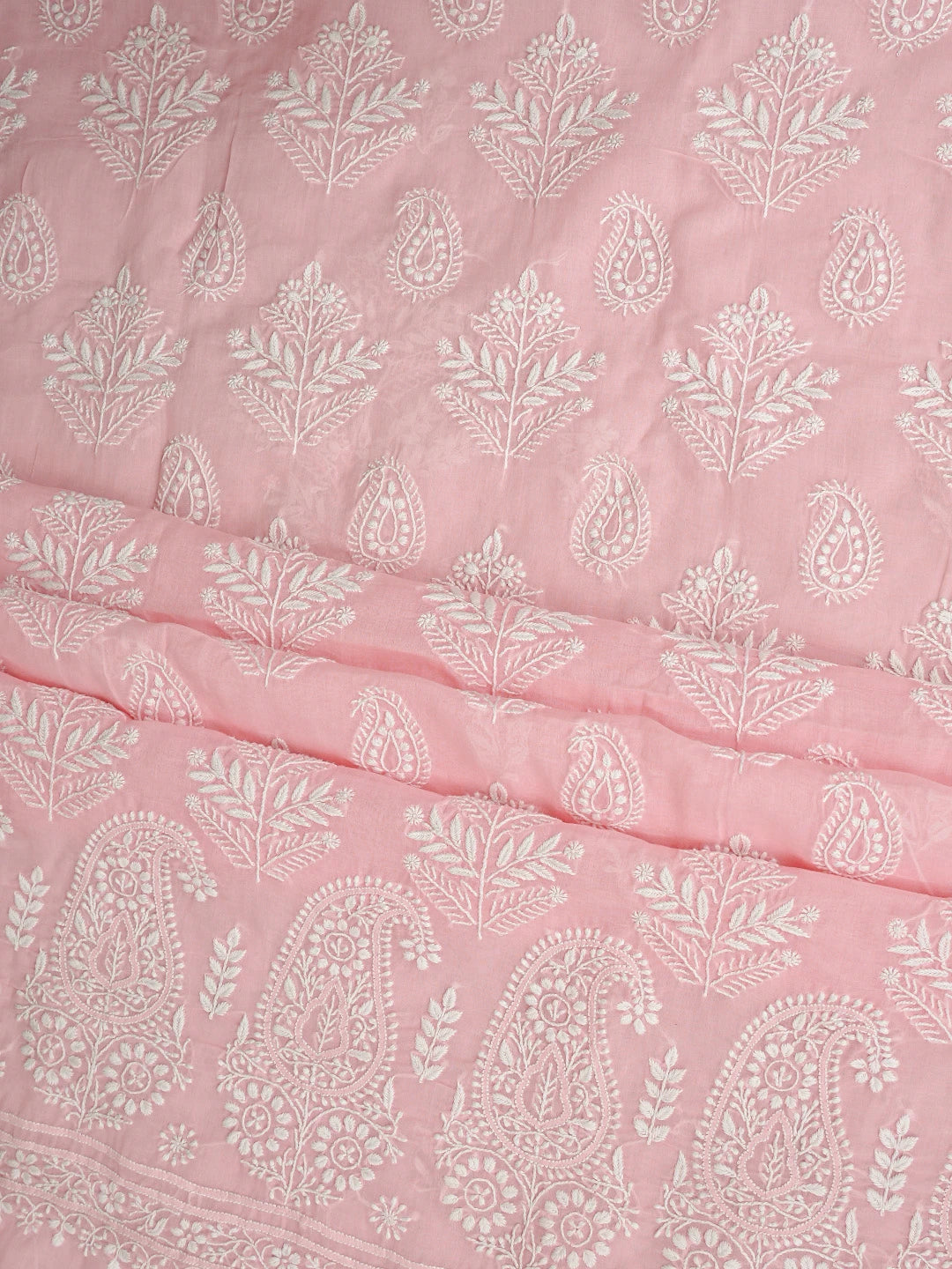 Ada Hand Embroidered Candlelight Peach Cotton Lucknowi Chikankari Unstitched Suit Piece 01A785699
