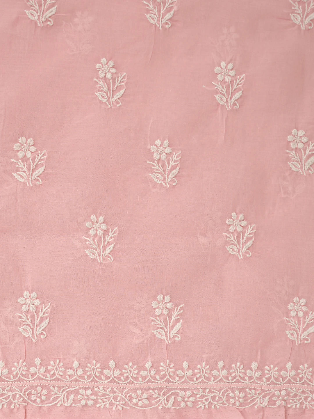 Ada Hand Embroidered Candlelight Peach Cotton Lucknowi Chikankari Unstitched Suit Piece 01A785699