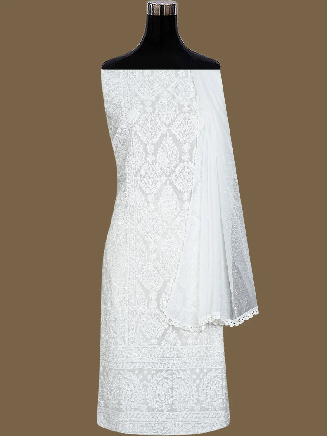 Ada Hand Embroidered White Cotton Lucknowi Chikankari Unstitched Suit Piece 01A847542
