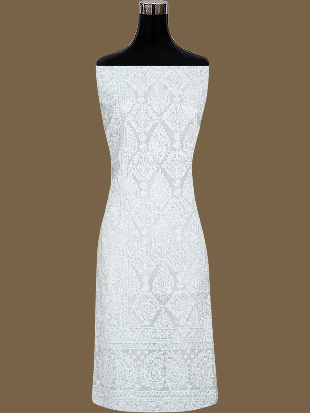 Ada Hand Embroidered White Cotton Lucknowi Chikankari Unstitched Suit Piece 01A847542