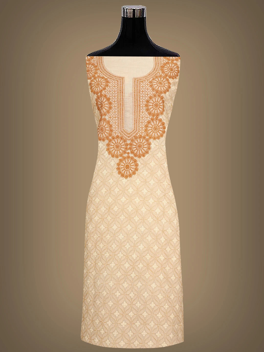 Ada Hand Embroidered Fawn Cotton Lucknowi Chikankari Unstitched Kurta Piece 01A831607