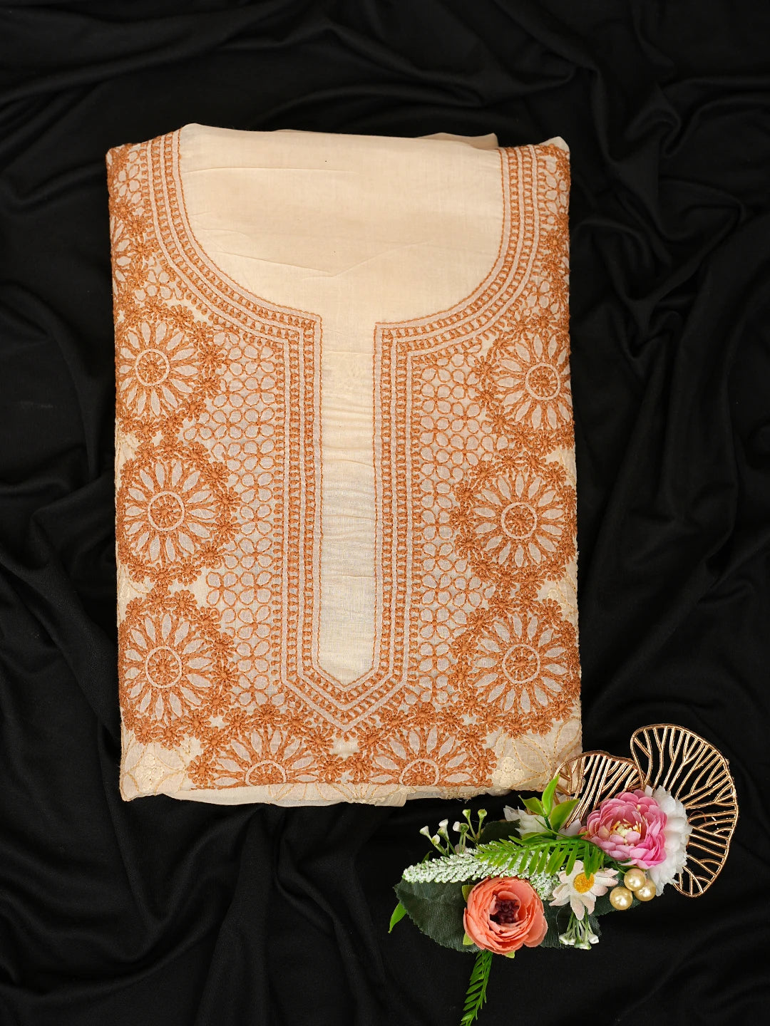 Ada Hand Embroidered Fawn Cotton Lucknowi Chikankari Unstitched Kurta Piece 01A831607