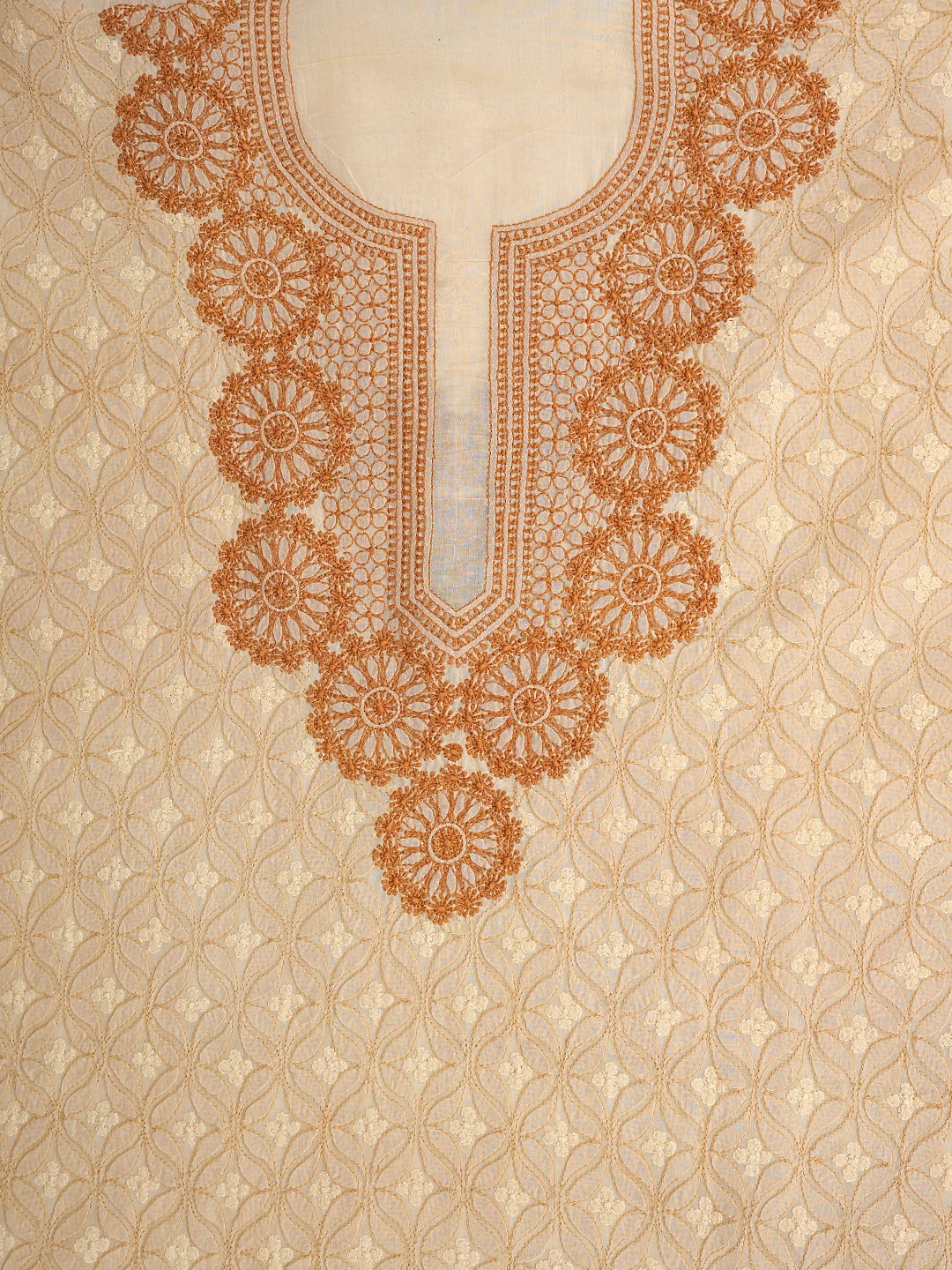 Ada Hand Embroidered Fawn Cotton Lucknowi Chikankari Unstitched Kurta Piece 01A831607