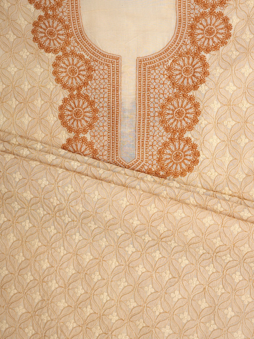 Ada Hand Embroidered Fawn Cotton Lucknowi Chikankari Unstitched Kurta Piece 01A831607
