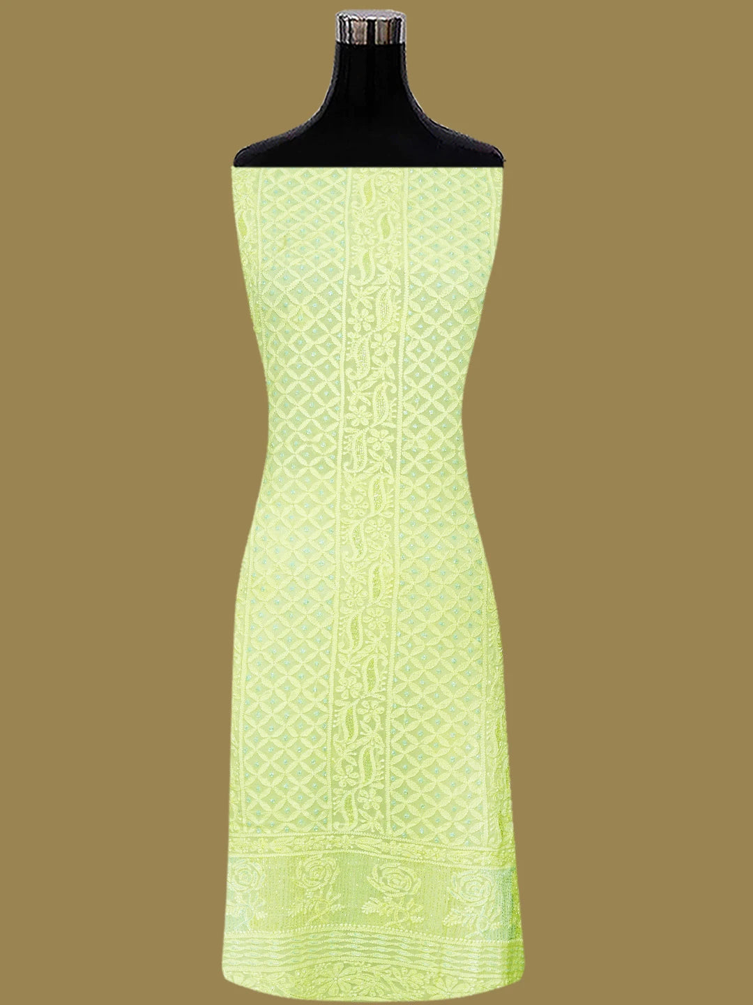 Ada Hand Embroidered Lemon Viscose Georgette Lucknowi Chikankari Unstitched Kurta Dupatta Set With Cutdana Work 01A815292
