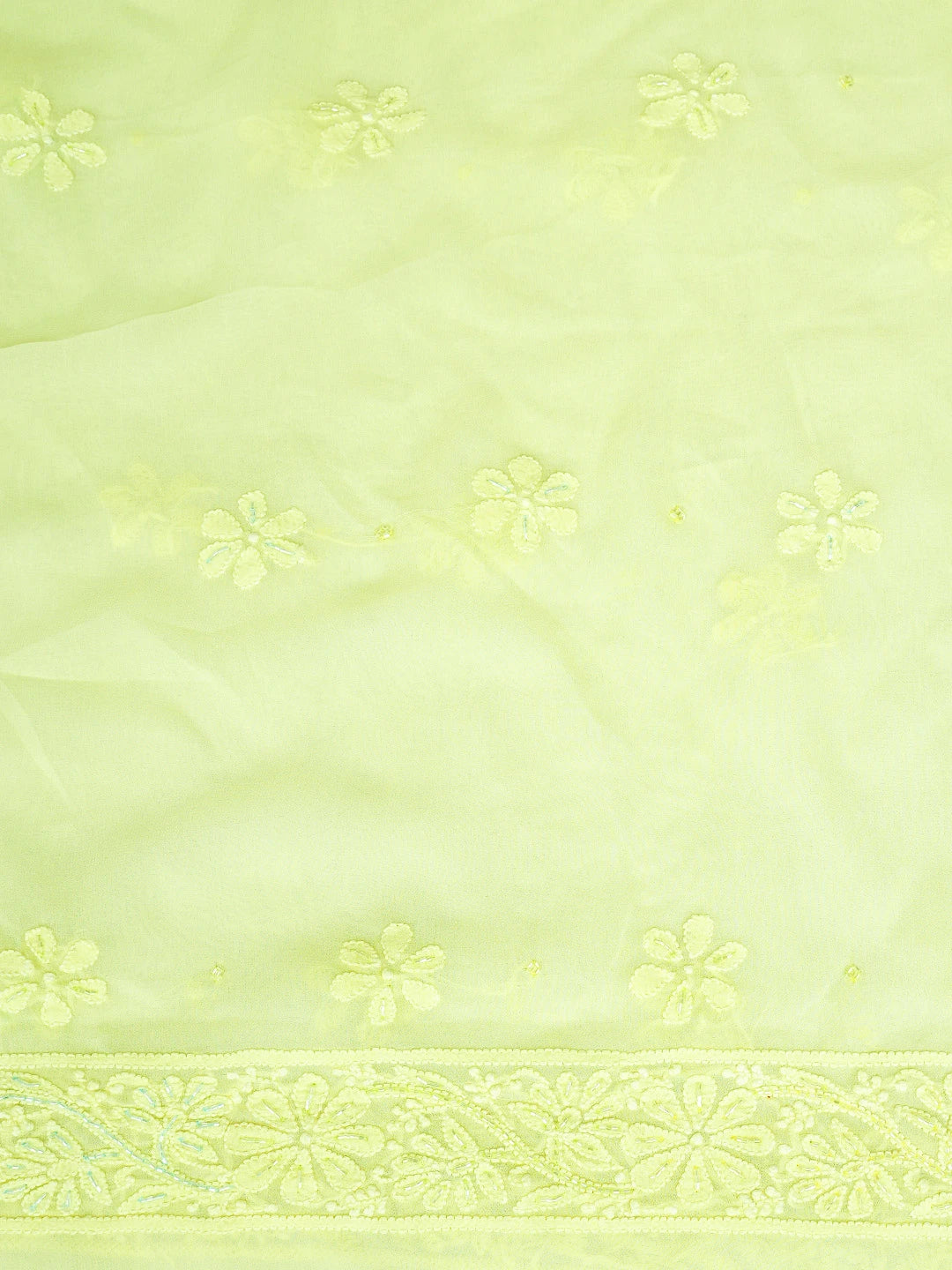 Ada Hand Embroidered Lemon Viscose Georgette Lucknowi Chikankari Unstitched Kurta Dupatta Set With Cutdana Work 01A815292
