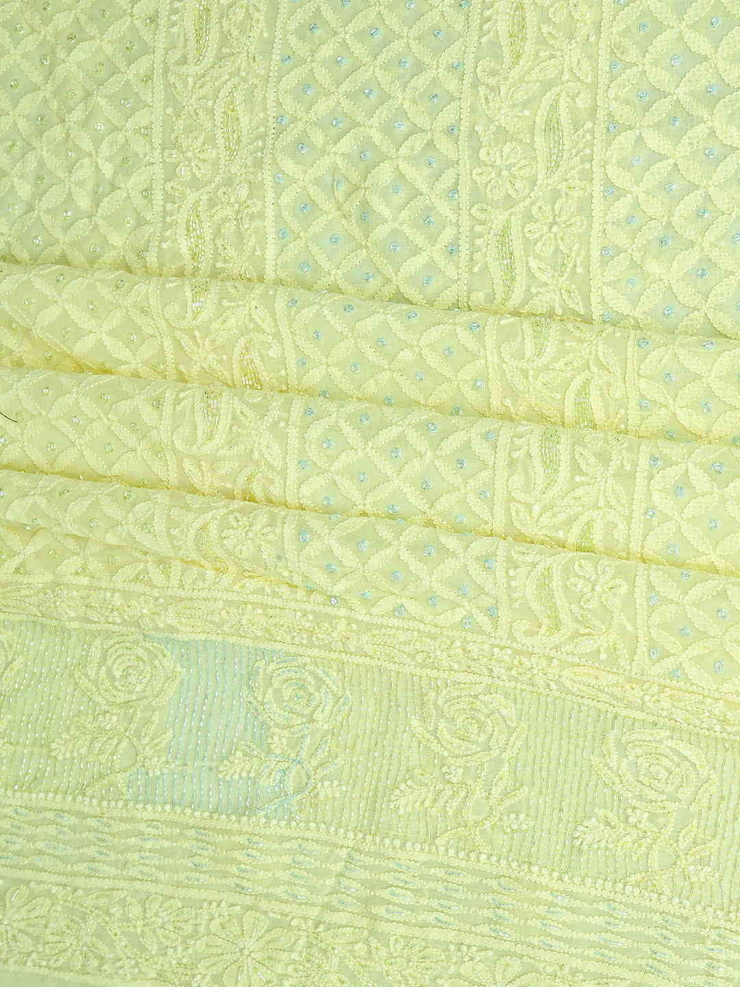 Ada Hand Embroidered Lemon Viscose Georgette Lucknowi Chikankari Unstitched Kurta Dupatta Set With Cutdana Work 01A815292