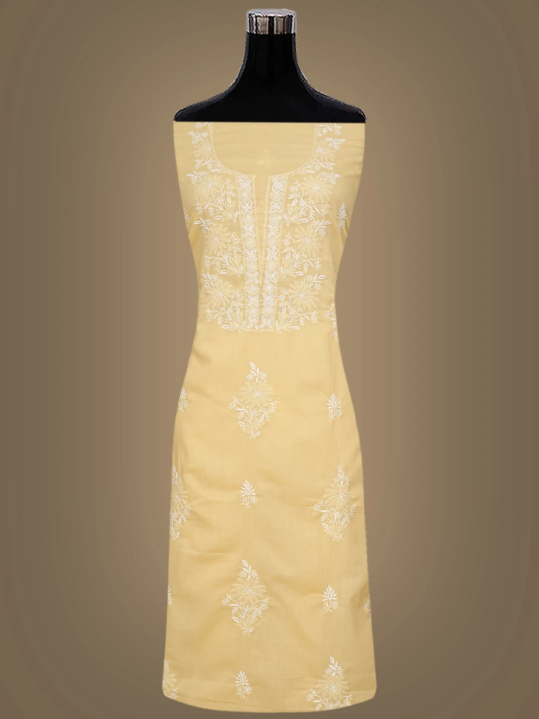 Ada Hand Embroidered Beige Cotton Lucknowi Chikankari Unstitched Suit Piece 01A773541