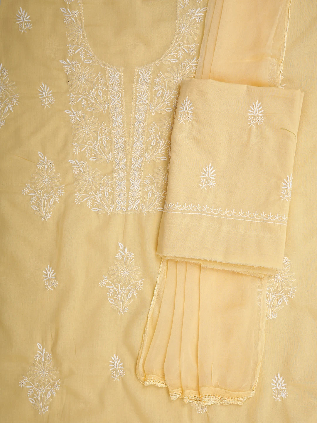 Ada Hand Embroidered Beige Cotton Lucknowi Chikankari Unstitched Suit Piece 01A773541