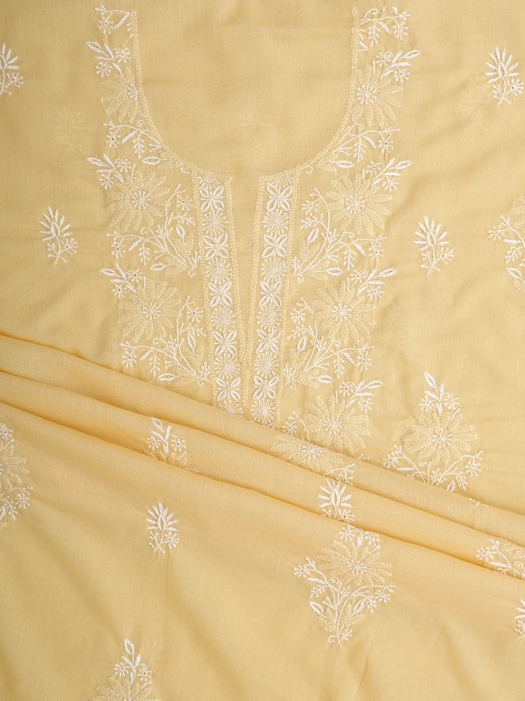 Ada Hand Embroidered Beige Cotton Lucknowi Chikankari Unstitched Suit Piece 01A773541