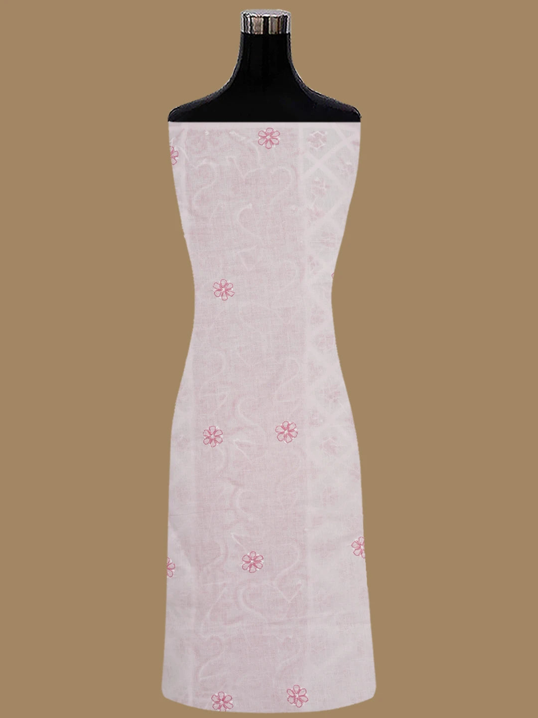 Ada Hand Embroidered White and Pink Cotton Lucknowi Chikankari Unstitched Suit Piece 01A853041
