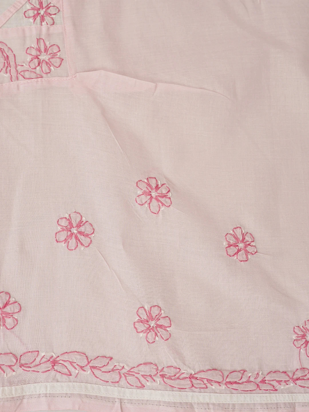 Ada Hand Embroidered White and Pink Cotton Lucknowi Chikankari Unstitched Suit Piece 01A853041