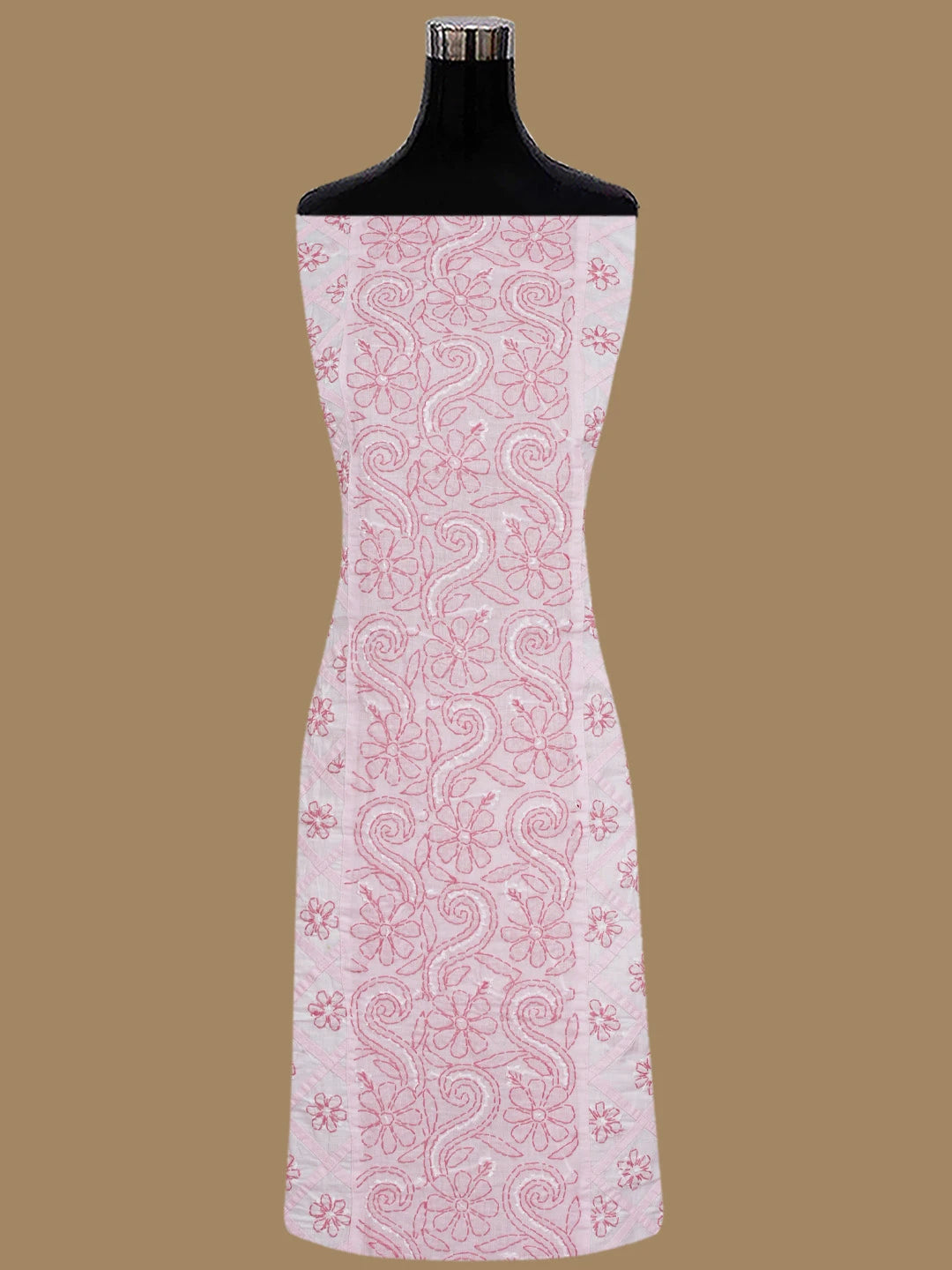 Ada Hand Embroidered White and Pink Cotton Lucknowi Chikankari Unstitched Suit Piece 01A853041